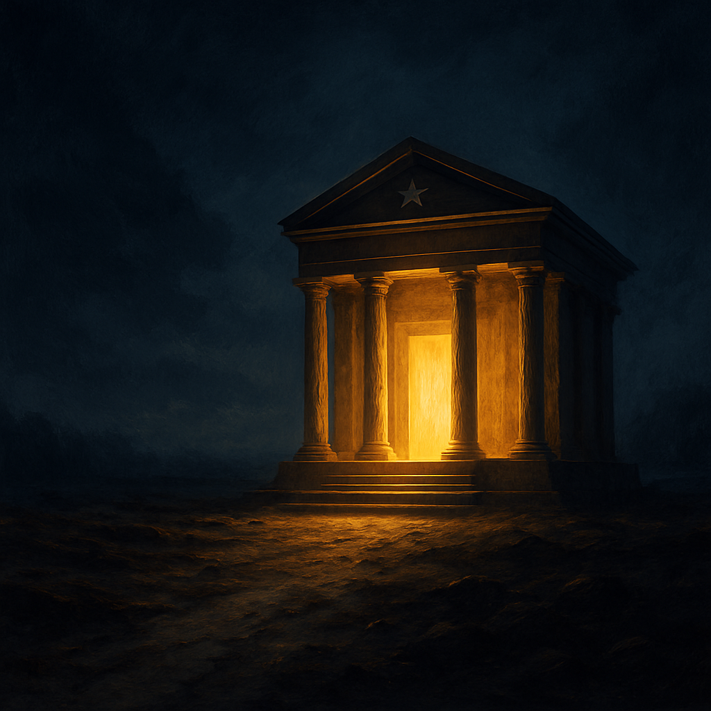 Temple symbolique éclairé dans l'obscurité